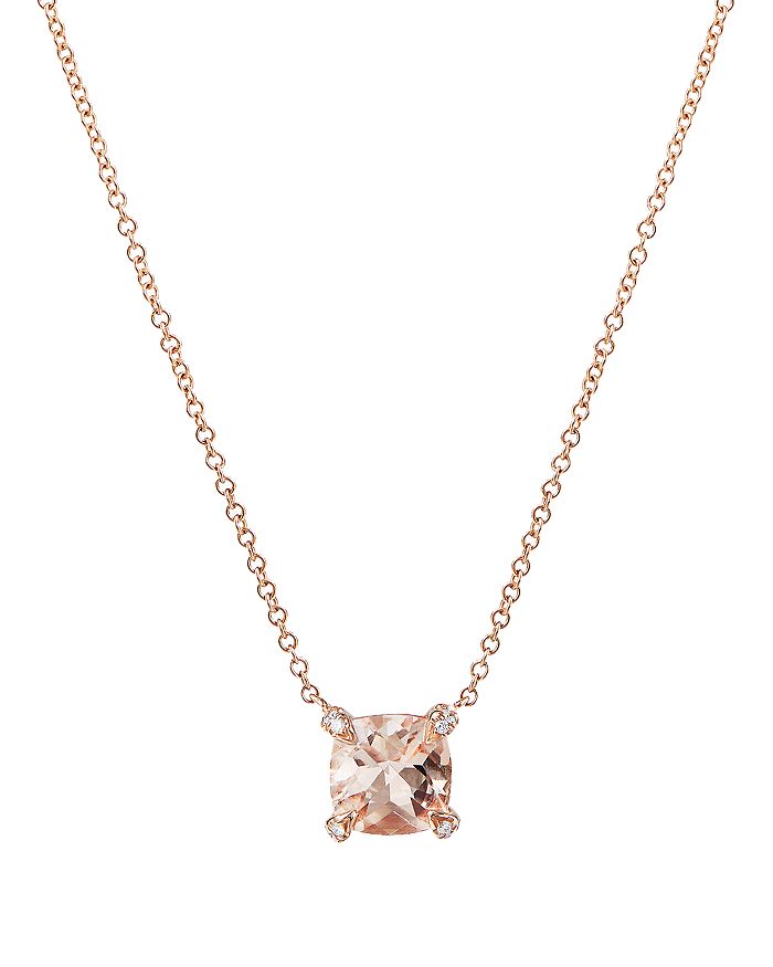 David Yurman - Ch&acirc;telaine&reg; Pendant Necklace with Morganite and Diamonds in 18K Rose Gold, 16"-18"