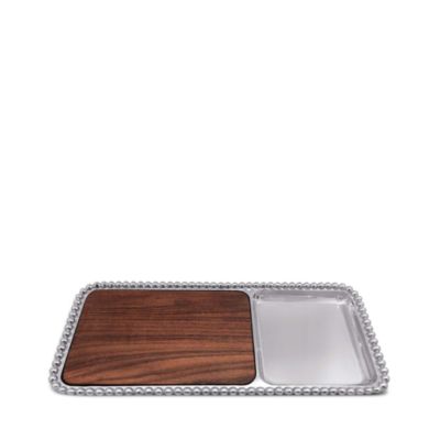 Pearled Cheese & Cracker Server with Dark Wood Insert