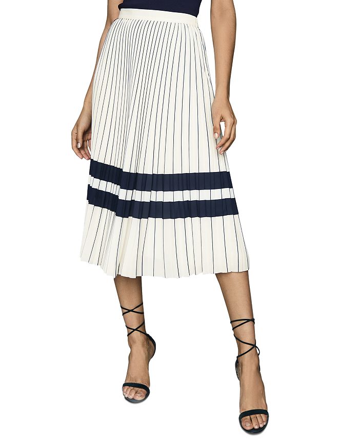 REISS Annabelle Striped Pleated Skirt | Bloomingdale's