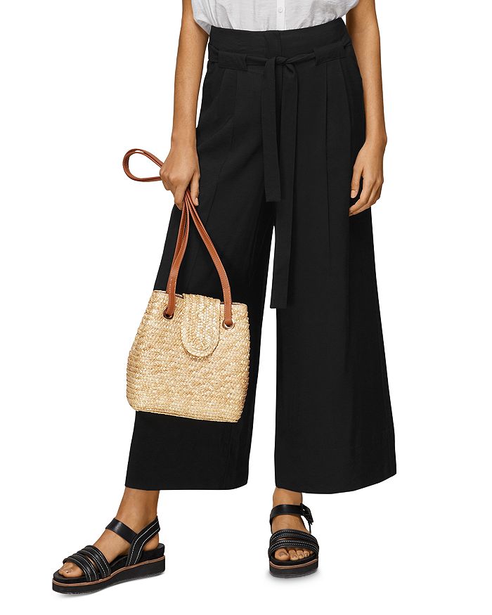 Whistles Belted Wide-leg Cropped Trousers In Black