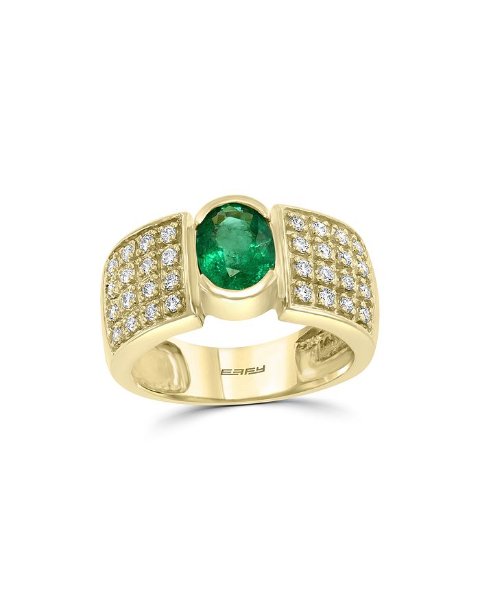 Bloomingdale's Emerald & Diamond Statement Ring In 14k Yellow Gold - 100% Exclusive In Green/gold