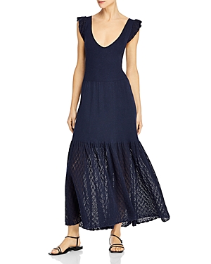 Rebecca Taylor La Vie Pointelle Ribbed-knit Maxi Dress In Midnight Navy