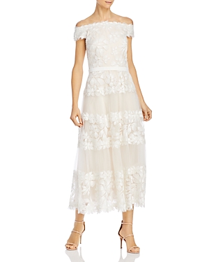 Tadashi Shoji Floral Embroidered Off-the-shoulder A-line Dress In Ivory/petal