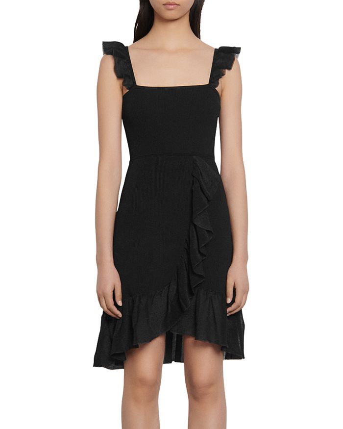Sandro black ruffle on sale dress