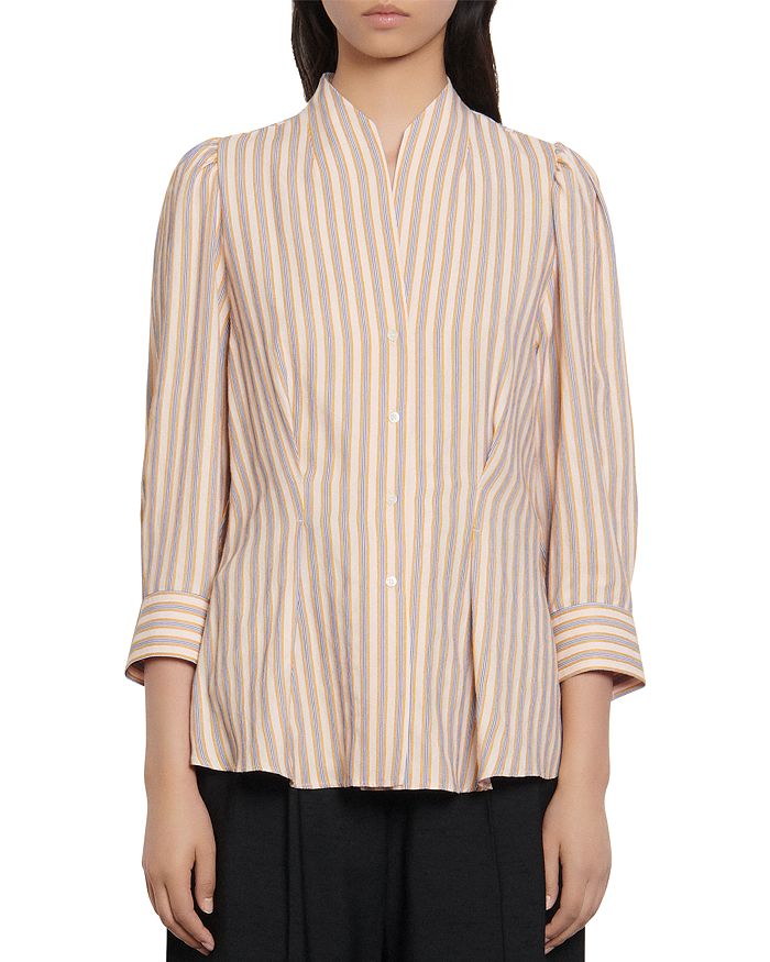 Sandro Anya Striped Woven Shirt In Pink/yellow