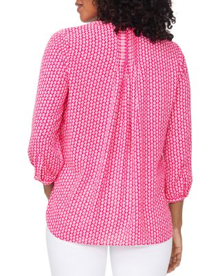 Three Quarter Sleeve Printed Pintucked Back Blouse