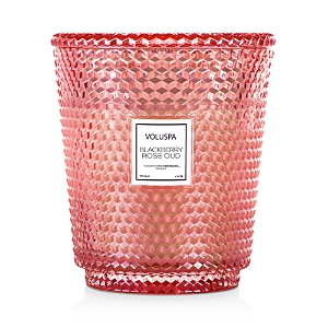 Voluspa Blackberry Rose & Oud Hearth Embossed Glass Candle with Lid 114 oz.