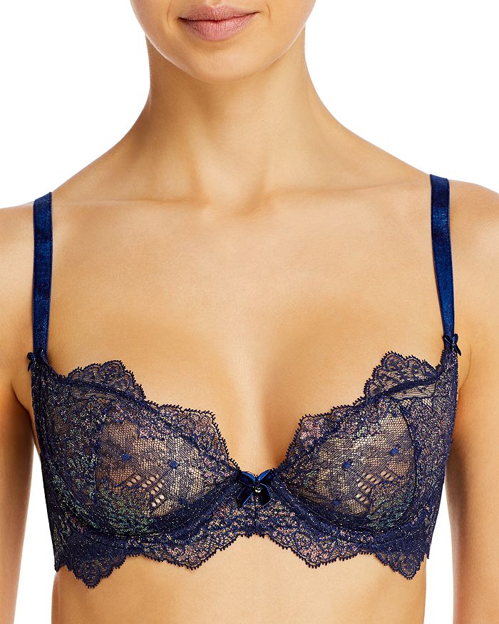 Dita Von Teese Metallic-lace Underwire Bra In Navy