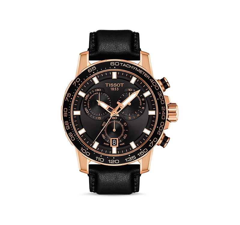 Tissot Men's Swiss Chronograph Supersport T-sport Black Leather Strap Watch 46mm In Black