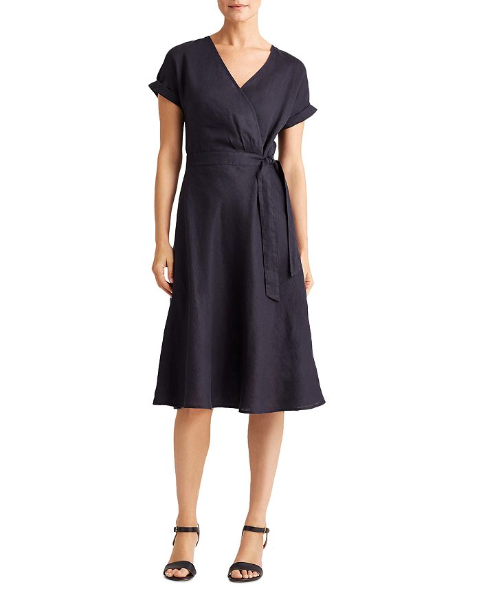 Ralph Lauren Lauren  Rolled-sleeve Midi Dress In Lauren Navy