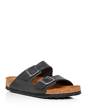 Shop Birkenstock Women's Arizona Soft Footbed Slide Sandals In Black Oiled Leather