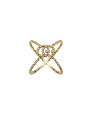 Gucci - 18K Yellow Gold Running GG Diamond Crossover Statement Ring