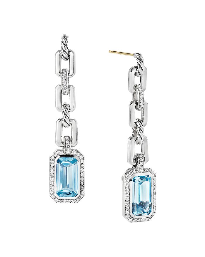 David Yurman - Novella Chain-Link Drop Earrings with Gemstone and Pav&eacute; Diamonds