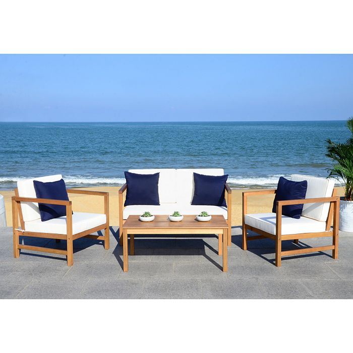 Shop Safavieh Montez 4-piece Outdoor Set With Accent Pillows In Natural/beige/navy