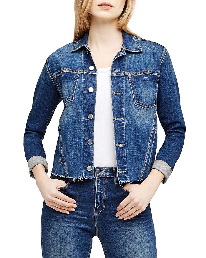 L Agence Janelle Slim-fit Distressed Denim Jacket In Meridian
