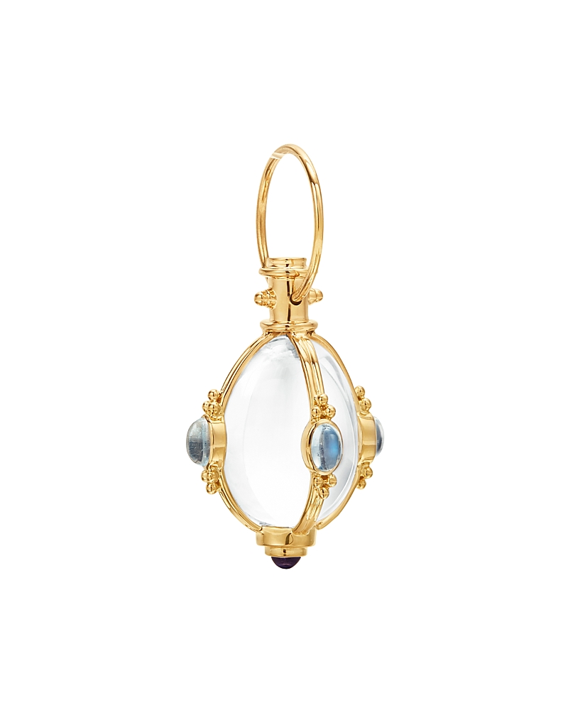 Temple St Clair 18k Yellow Gold Classic Cabochon Amulet With Oval Rock Crystal, Royal Blue Moonstone And Tanzanite In Blue