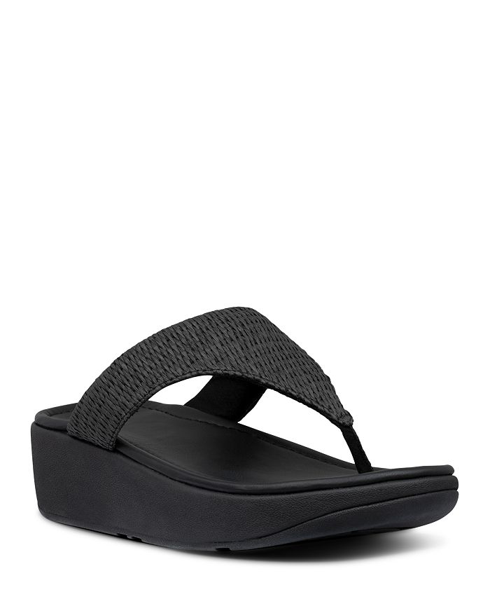 Fitflop Women's Imogen Basket-weave T-strap Wedge Sandals In All Black