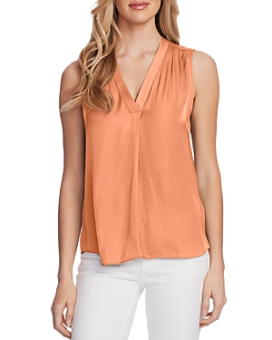 Vince Camuto Shirred High/low Tank In Bright Coral