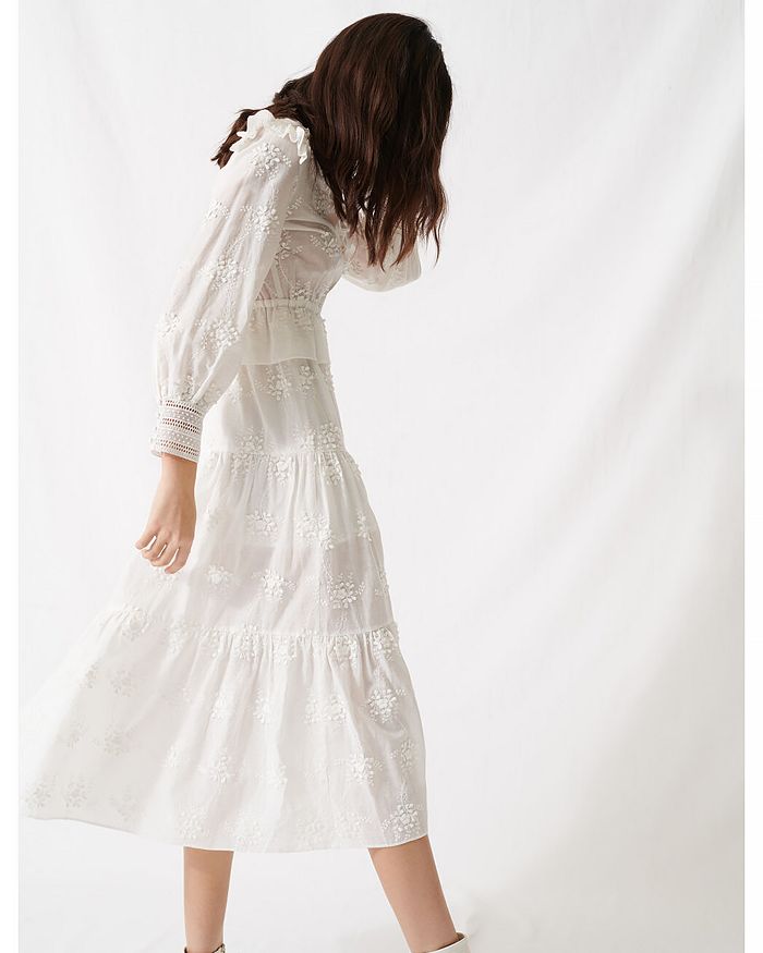 MAJE ROXANA LACE EMBROIDERED MIDI DRESS