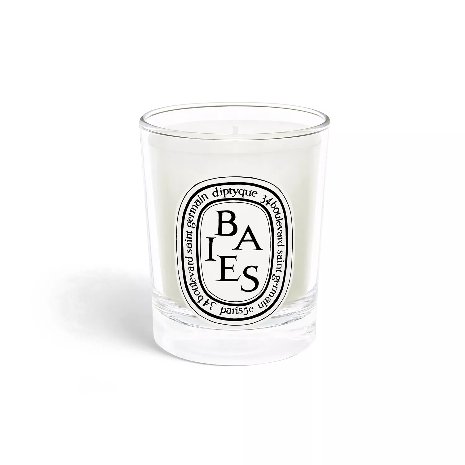 Diptyque Baies scented candle with signature oval label and white wax