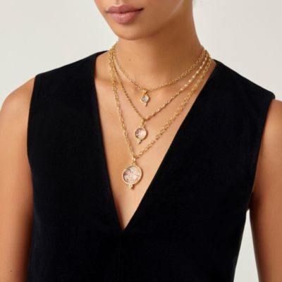 18K Yellow Gold Large Carved Crystal Moonface Pendant with Diamonds