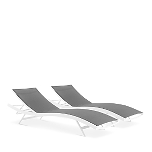 Modway Glimpse Outdoor Patio Mesh Chaise Lounge Chair, Set Of 2 In White/gray