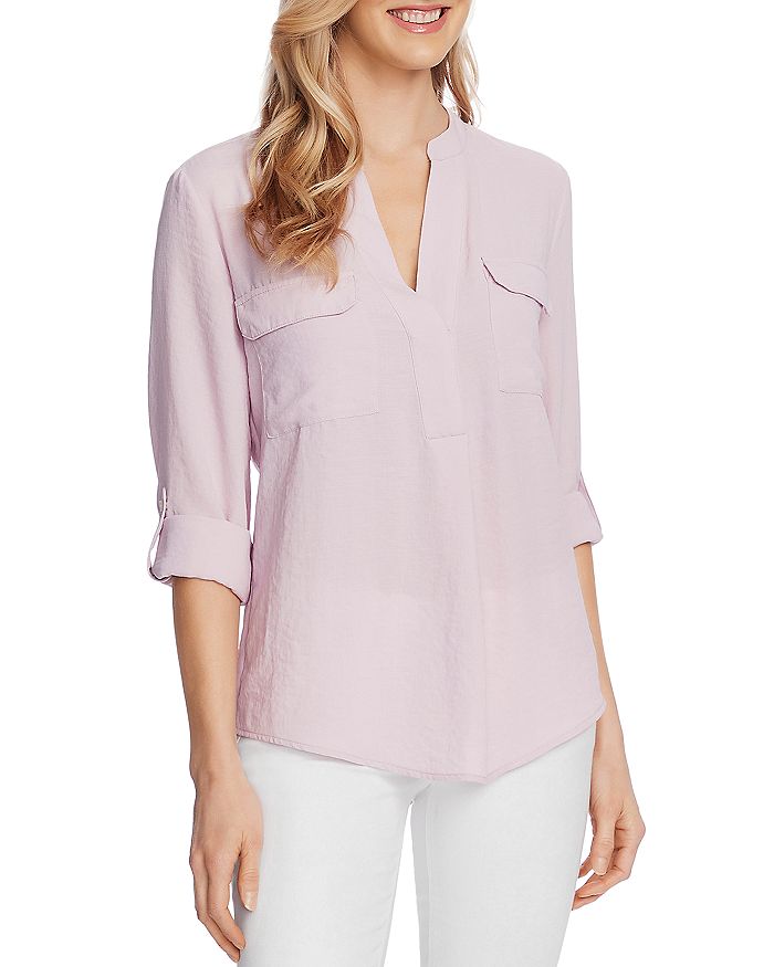 Vince Camuto Split Neck Top In Ice Pink