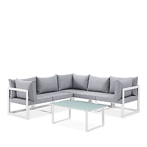 Modway Fortuna 6 Piece Outdoor Patio Modular Sectional Sofa Set L Configuration And Large Coffee Table In Gray/white