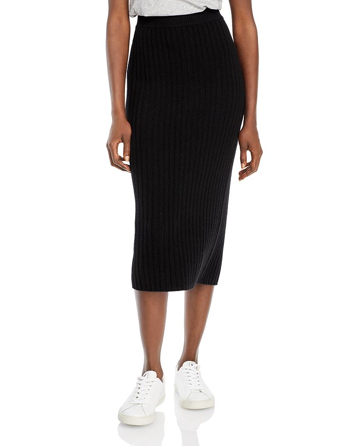 C By Bloomingdale's Ribbed Cashmere Midi Skirt - 100% Exclusive In Black