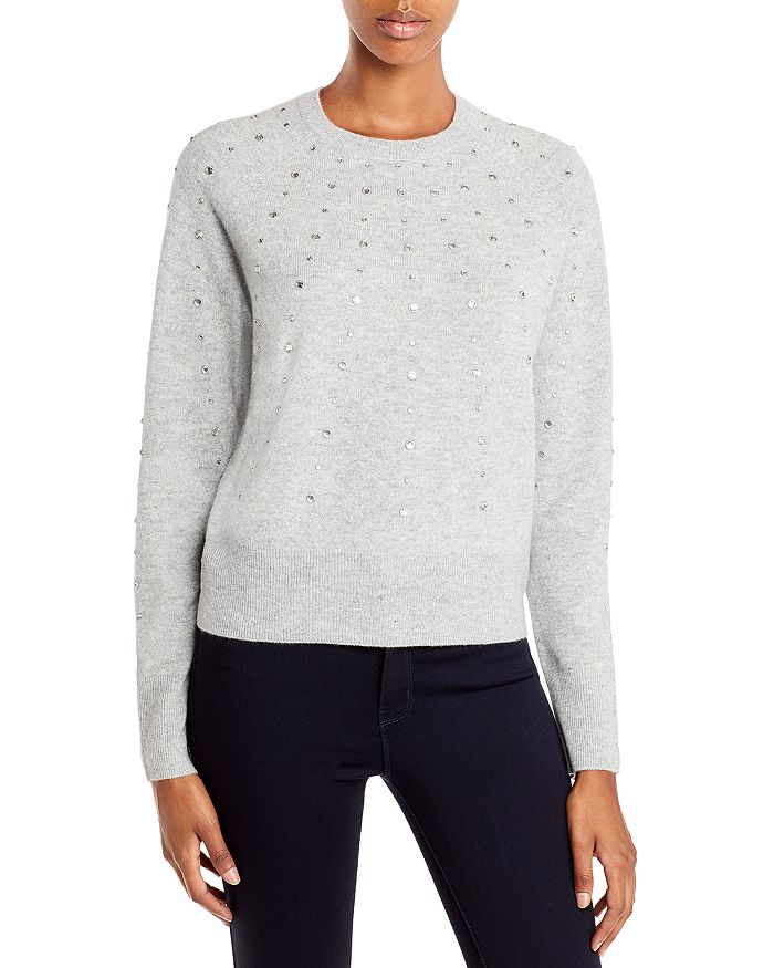Aqua Cashmere Rhinestone Cashmere Sweater - 100% Exclusive In Light Gray