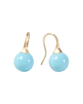 18K Yellow Gold Africa Boule Boule Turquoise Drop Earrings