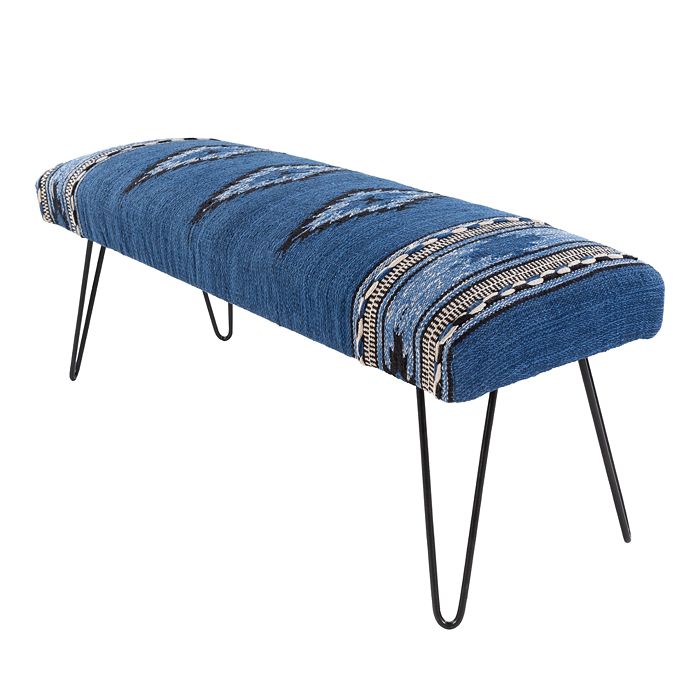 Surya Miriam Upholstered Bench In Blue/black/cream