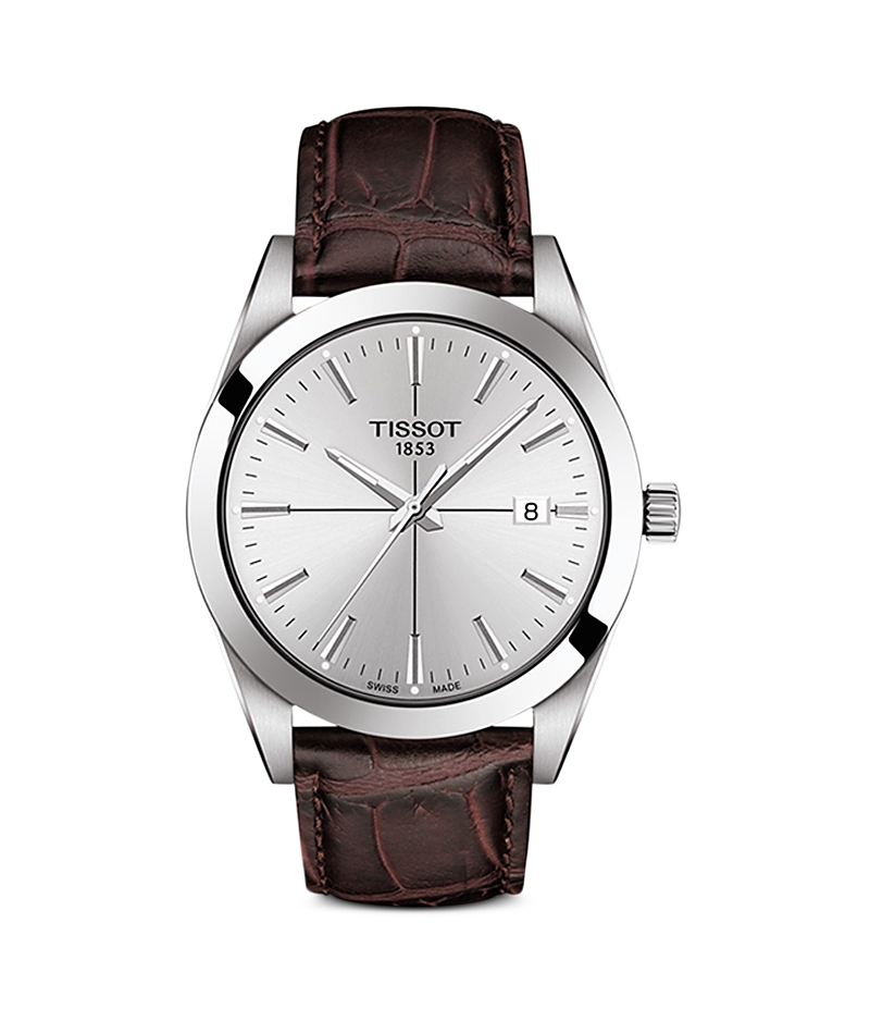 Tissot Gentleman Leather Strap Watch, 40mm In Silver/brown