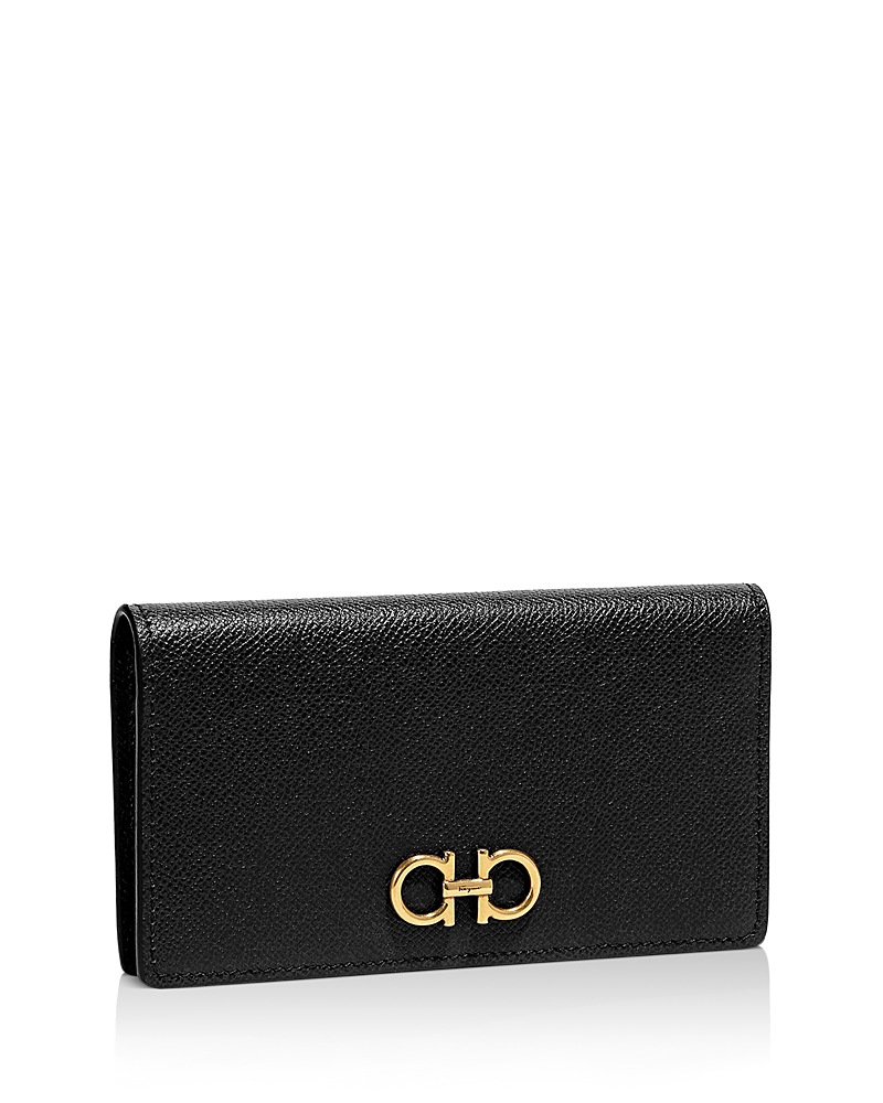 Ferragamo Woman Gancini Wallet With Chain In Nero