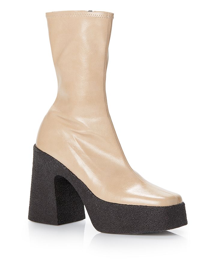 Stella Mccartney Patent Faux Leather Platform Ankle Boots In 9702 Beige