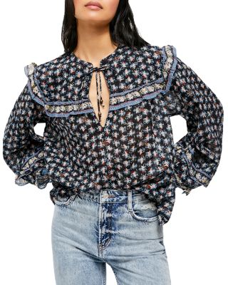 Free People Jenna Printed Blouse Womens Size hot XL Ruffles Puff Sleeve Boho Floral