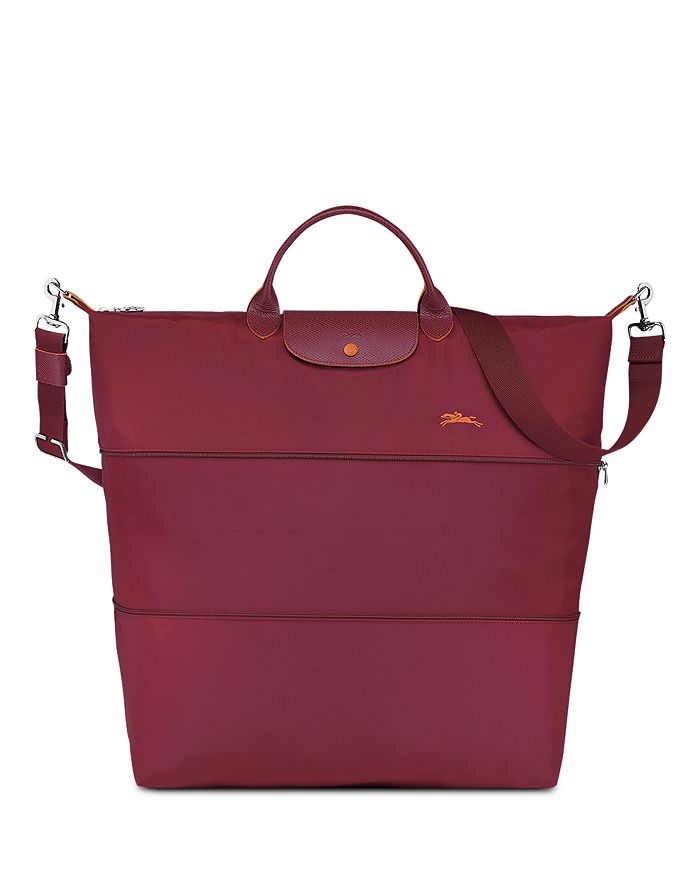 Longchamp Le Pliage Club Expandable Large Nylon Travel Bag In Garnet Red/silver