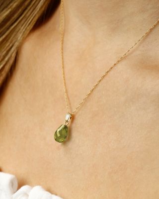 Peridot Briolette Pendant Necklace in 14K Yellow Gold, 18" 