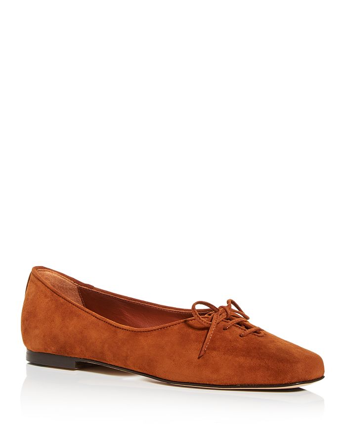 Marion Parke Rosie Suede Lace-up Ballerina Flats In Camel