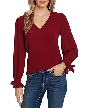 Cece Tie Sleeve Top In Claret Red