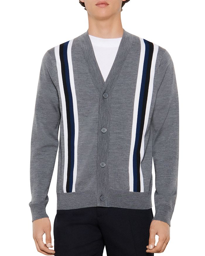 Sandro College Wool Striped Button Cardigan Bloomingdale s