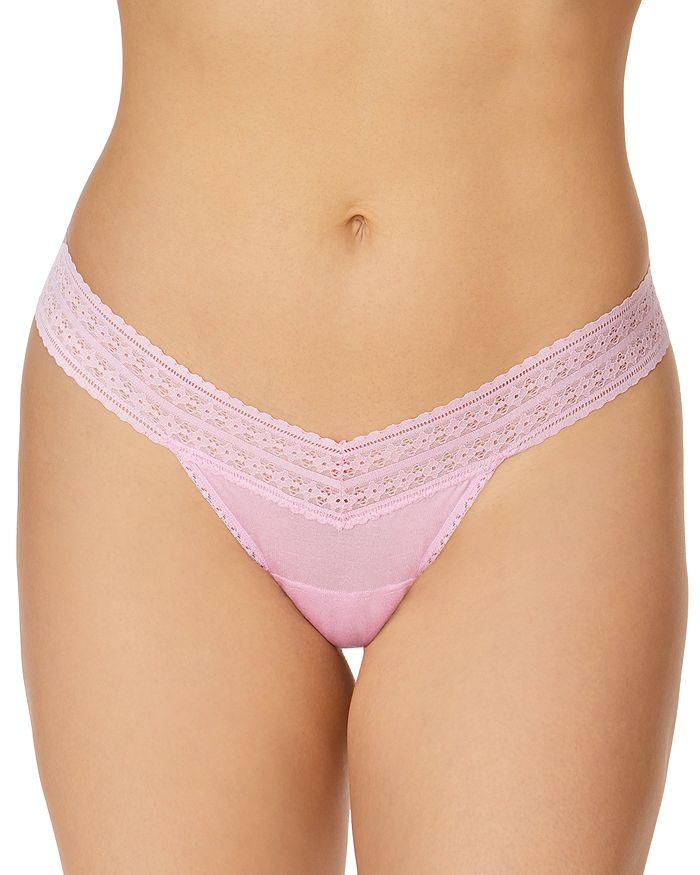 Hanky Panky Dream Lace Trim Modal Low Rise Thong In Cotton Candy