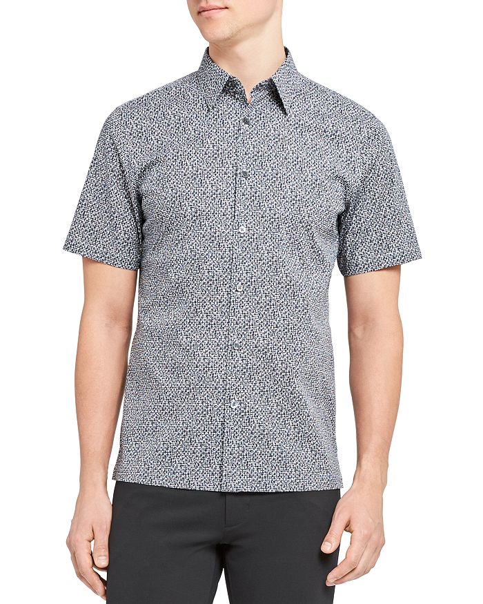 THEORY IRVING COTTON-BLEND PRINTED STANDARD FIT BUTTON DOWN SHIRT,K0674505