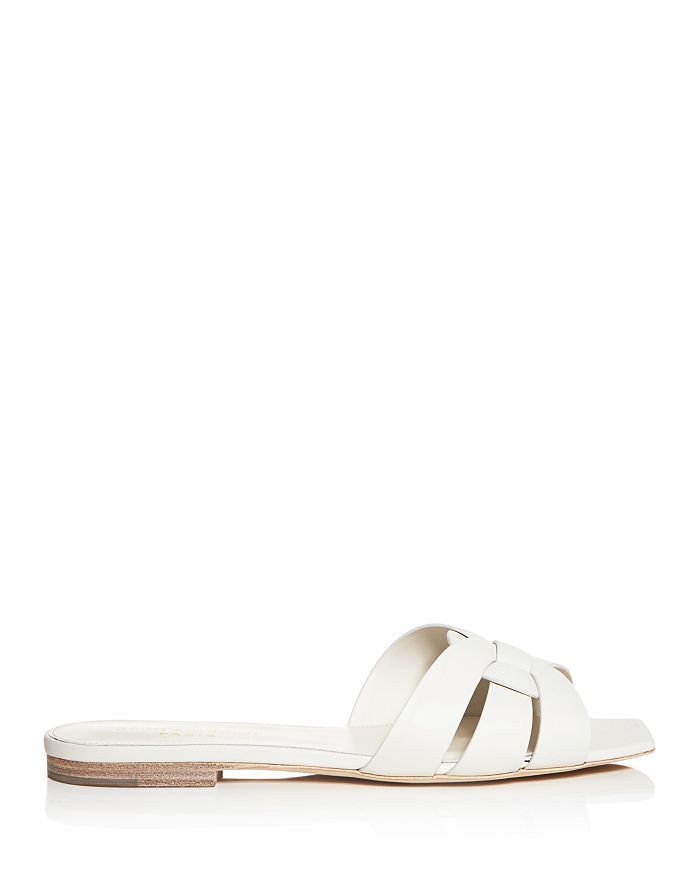 Saint Laurent White Slide Sandals With Square Toe For Women