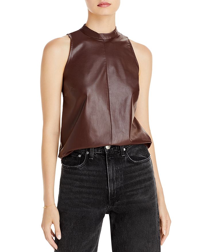 Aqua Mock Neck Faux Leather Top - 100% Exclusive In Brown