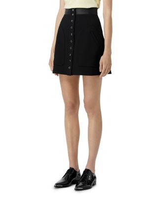 button front mini skirt black