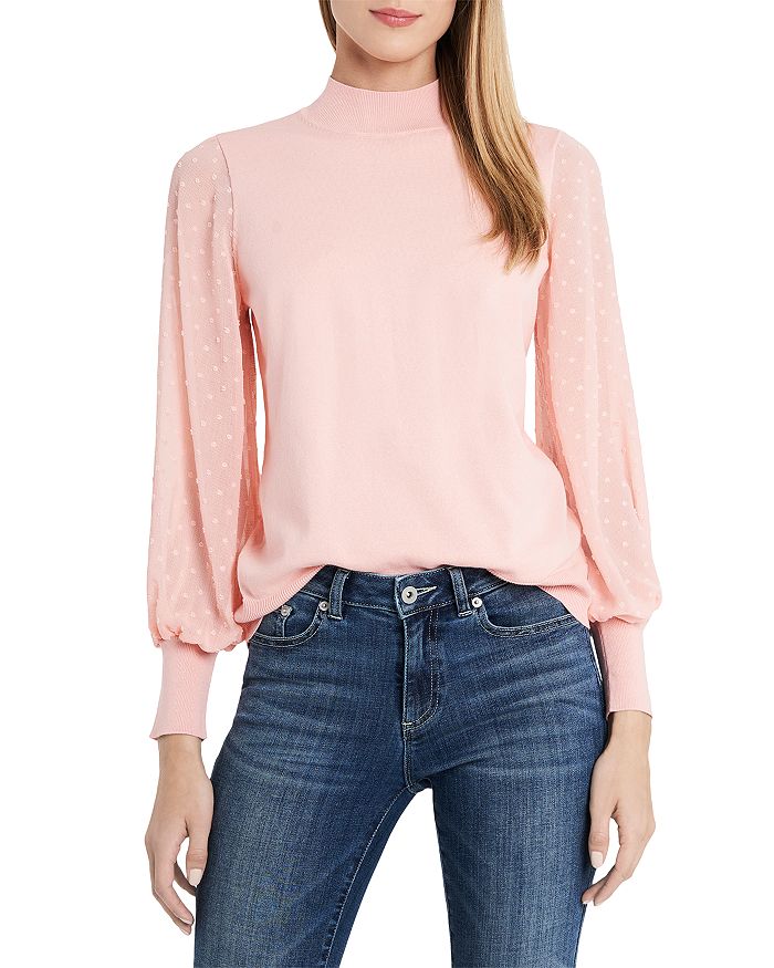 Shop Cece Clip Dot Sleeve Sweater In Powder Rose