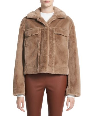 Theory Men's Shearling Bomber Jacket - Brown - Size Large - Mink/ Moon