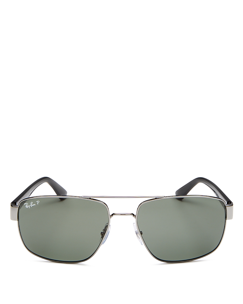 Ray Ban Ray-ban Polarized Brow Bar Aviator Sunglasses, 60mm In Gunmetal/polar Green