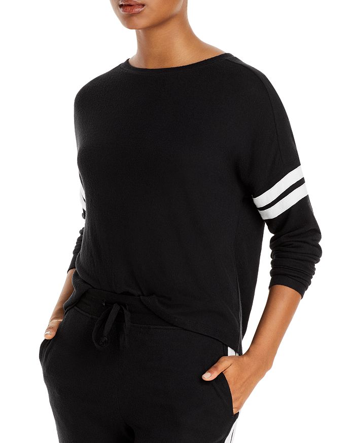 Aqua Athletic Stripe Sleeve Knit Sweatshirt - 100% Exclusive In Black